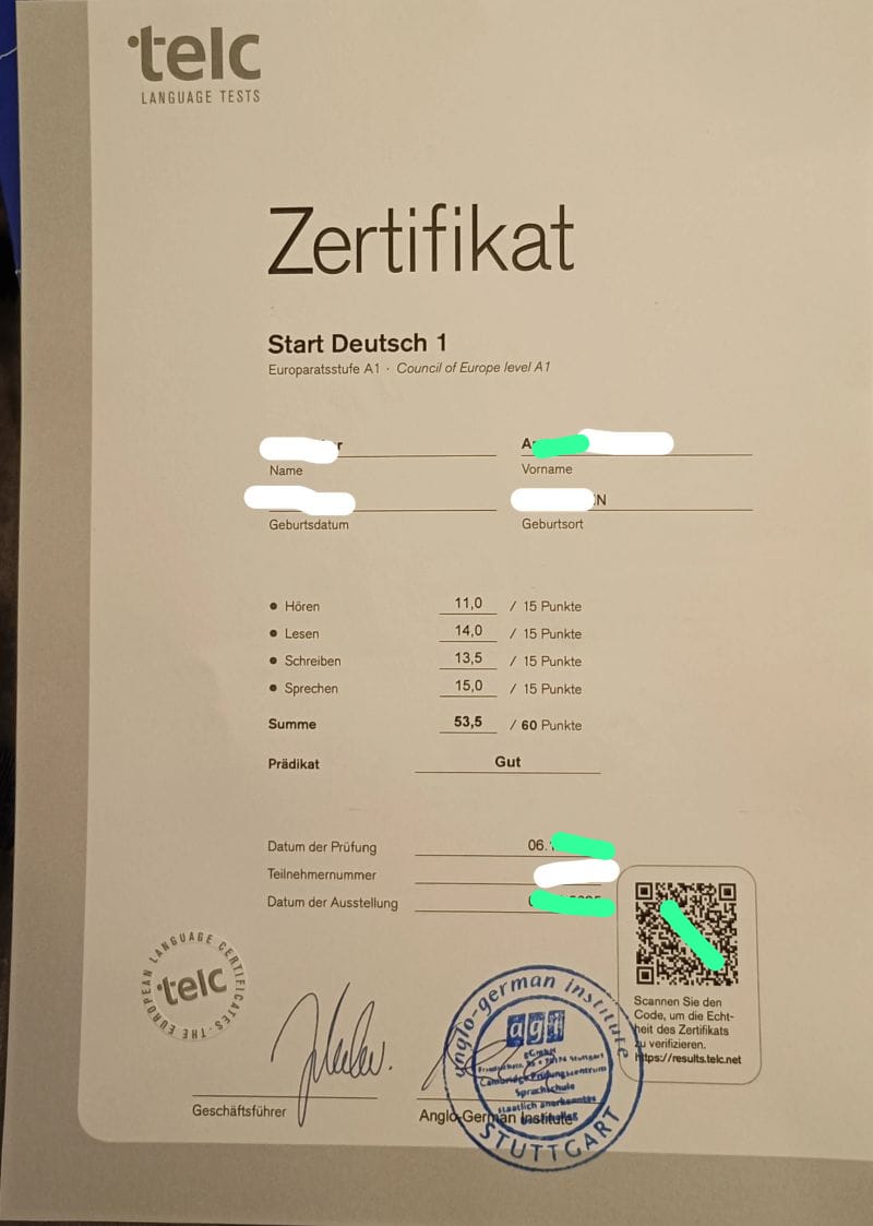 Telc A1 Zertifikat kaufen