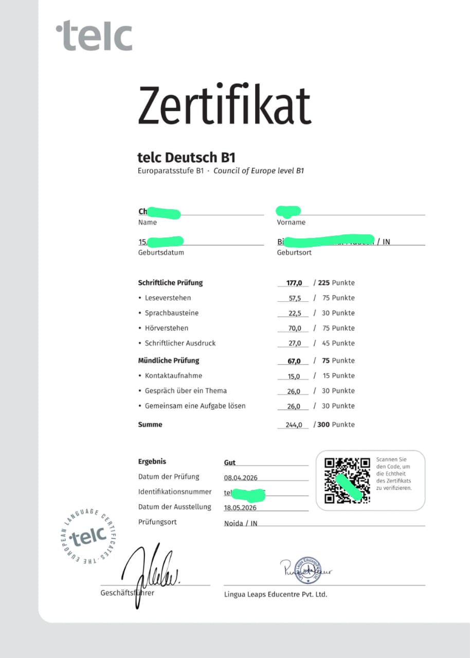 Telc B1 zertifikat kaufen